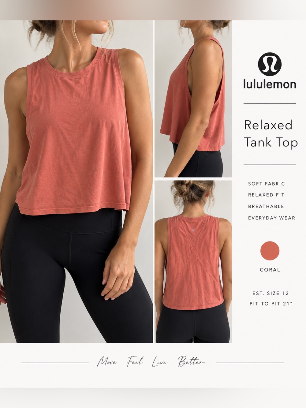 Lululemon Coral Relaxed Fit Tank Top – Est. Size 12
